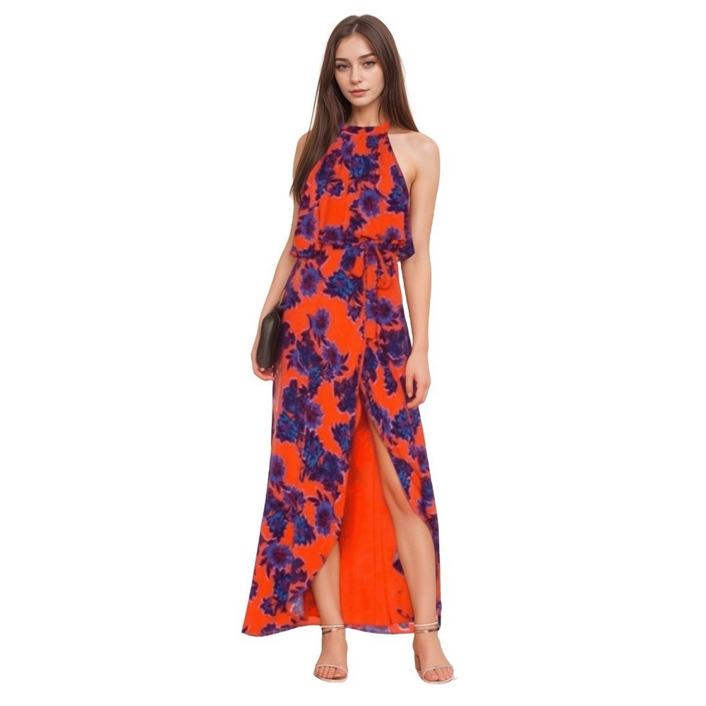 Lovers and Friends Golden Ray Maxi Dress Sz M Orange Blue Floral Wedding Date‎
